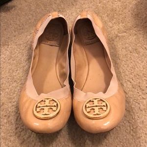 Tory Burch Beige Patent Flats